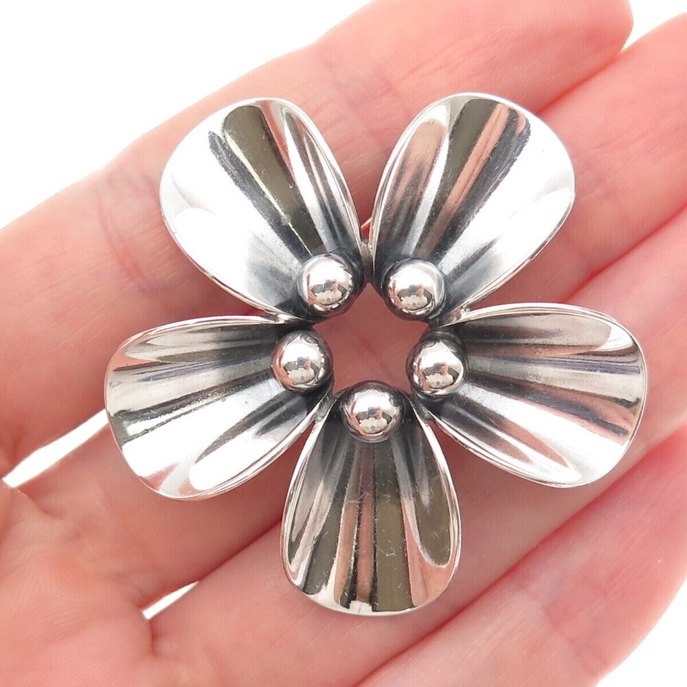 Niels Erik From 925S Sterling Silver Vintage Denmark Modernist Floral Pin Brooch